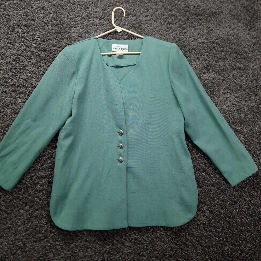 Vintage‎ Willow Ridge Blazer Women Petite 10 P Teal Green Shoulder Pad